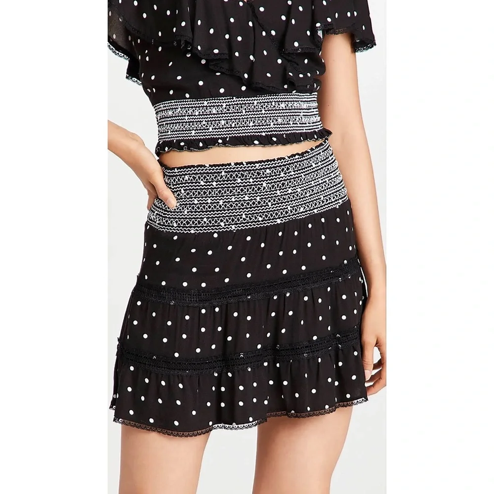 Alice + Olivia Annabeth Polka Dot Black White Lace Trimmed Mini Skirt